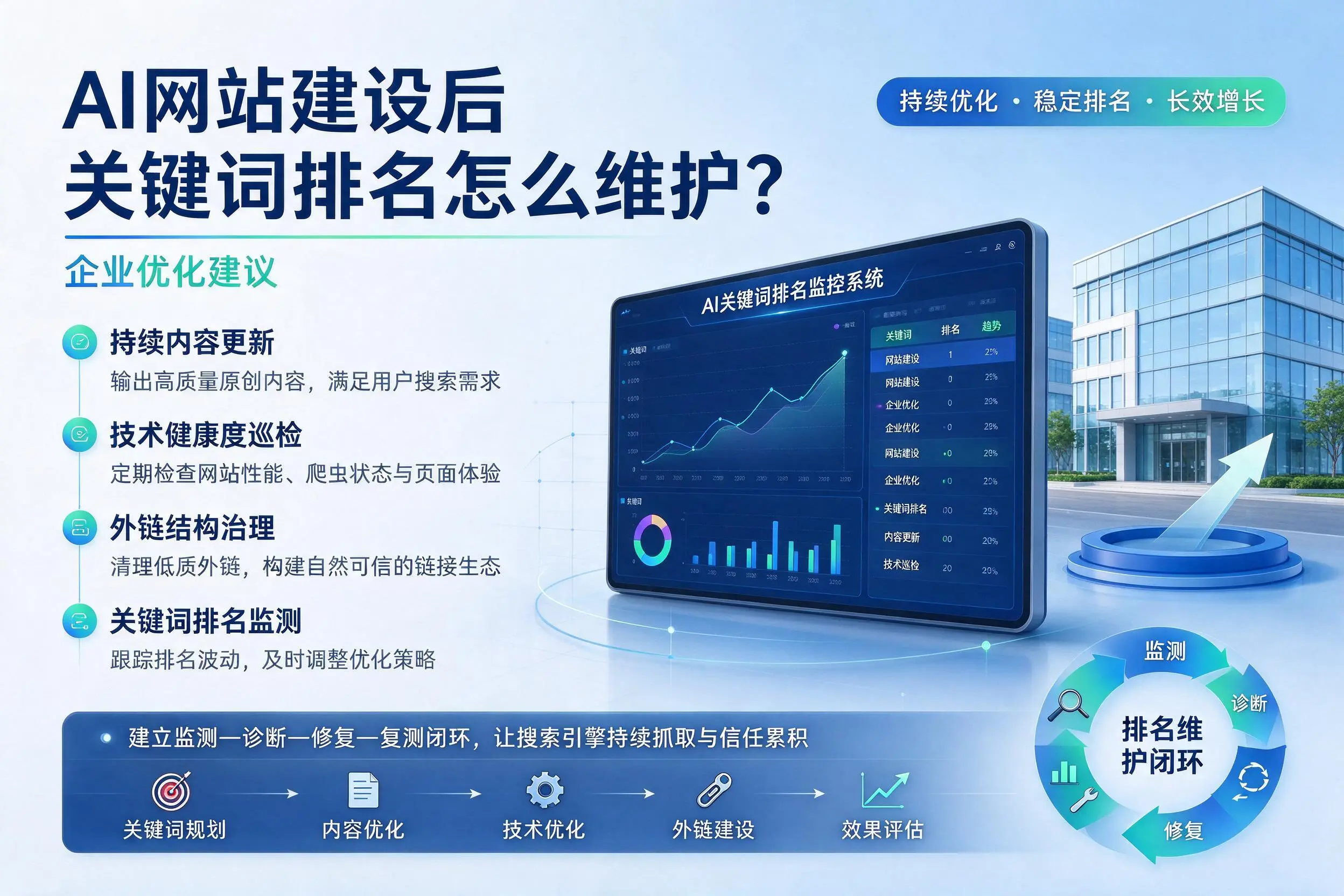 AI网站建设后关键词排名怎么维护?湖北企业优化建议