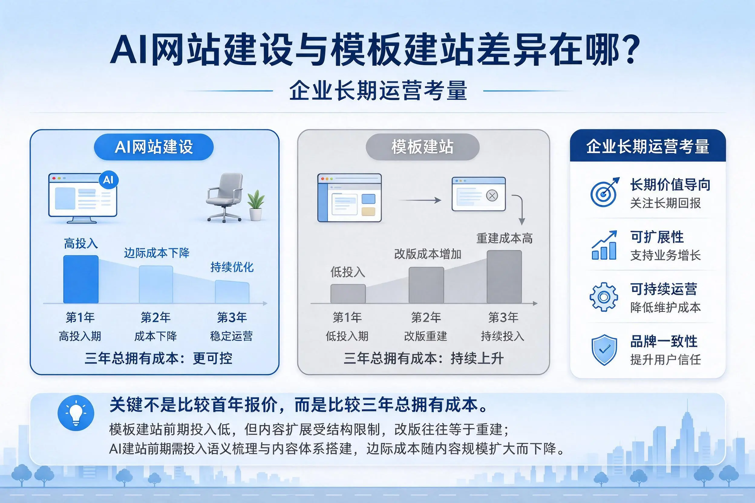 AI网站建设与模板建站差异在哪?湖北企业长期运营考量