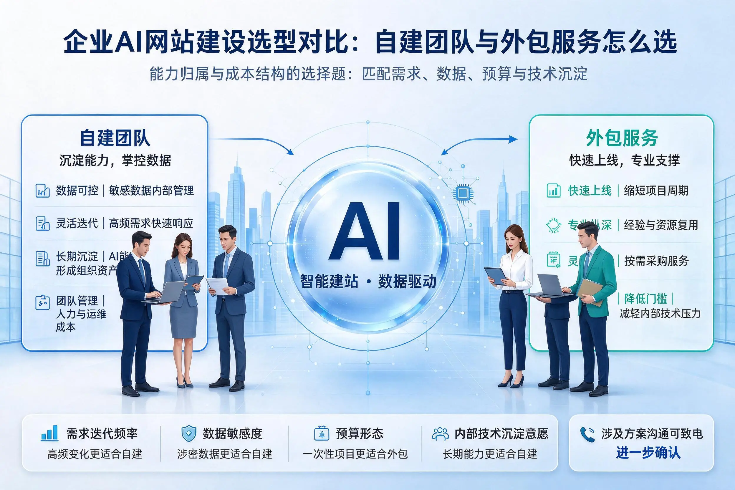 湖北企业AI网站建设选型对比：自建团队与外包服务怎么选